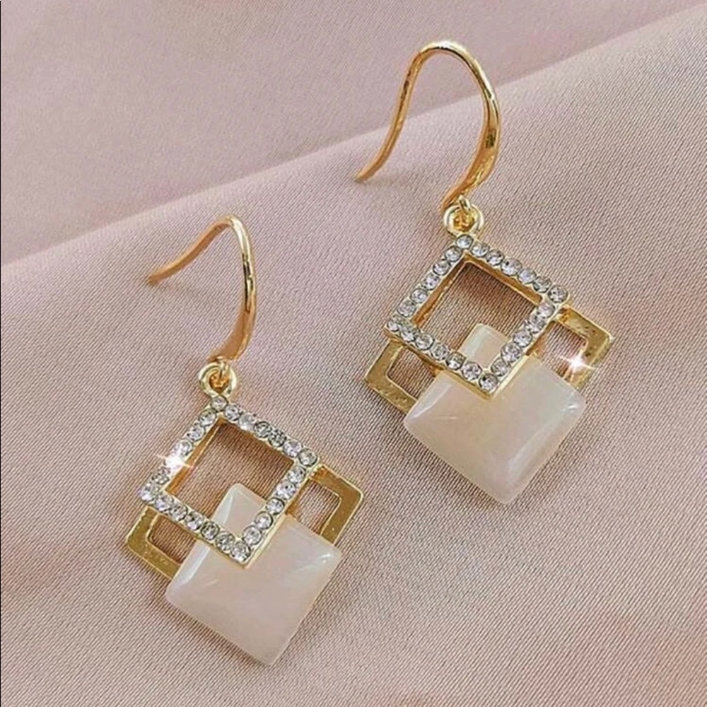 Rhinestone Geo Drop Earrings - Picture 2 of 2
